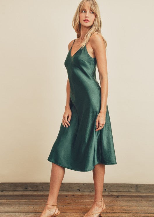Emerald Silky Midi Dress Be the Aura Emerald Silky Midi Dress Be the Aura