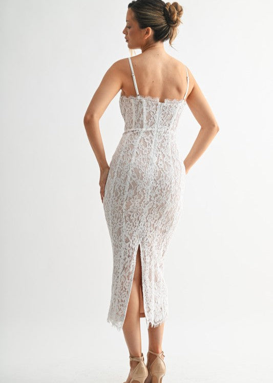 corset midi dress in ivory White Paris Lace Corset Midi – Be the Aura