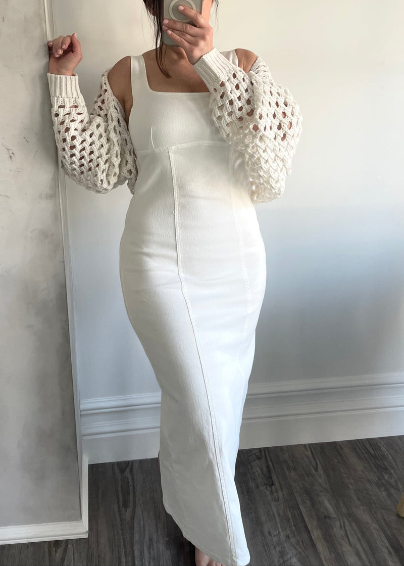 White Denim Midi Tank Dress Be the Aura White Denim Midi Tank Dress Be the Aura