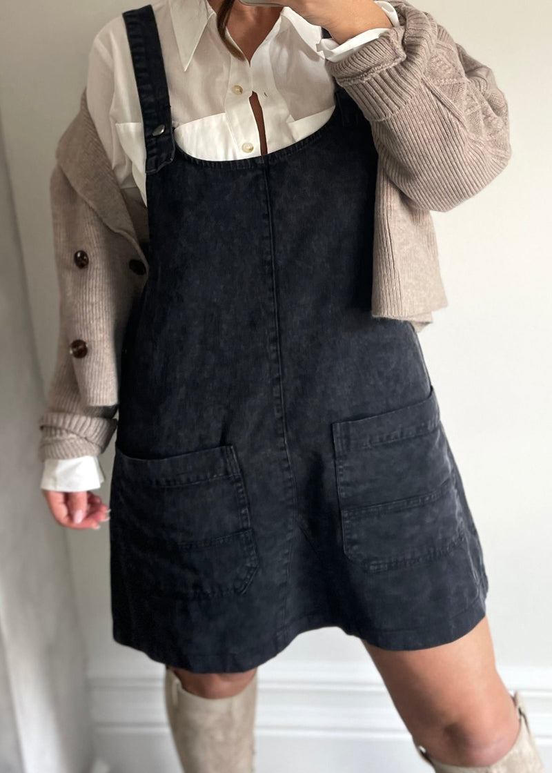 Black Denim Overall Dress Be the Aura Black Denim Overall Dress Be the Aura