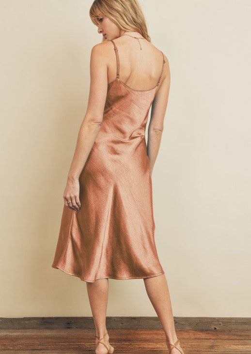 Rose Gold Satin Slip Dress Be the Aura Rose Gold Satin Slip Dress Be the Aura