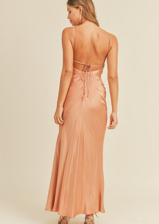 Rose Gold Silky Gathered Dress Be the Aura Rose Gold Silky Gathered Dress Be the Aura
