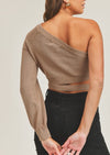 Taupe Off Shoulder Cut to Sweater Top