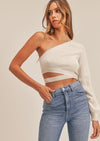Oat Off Shoulder Cut to Sweater Top
