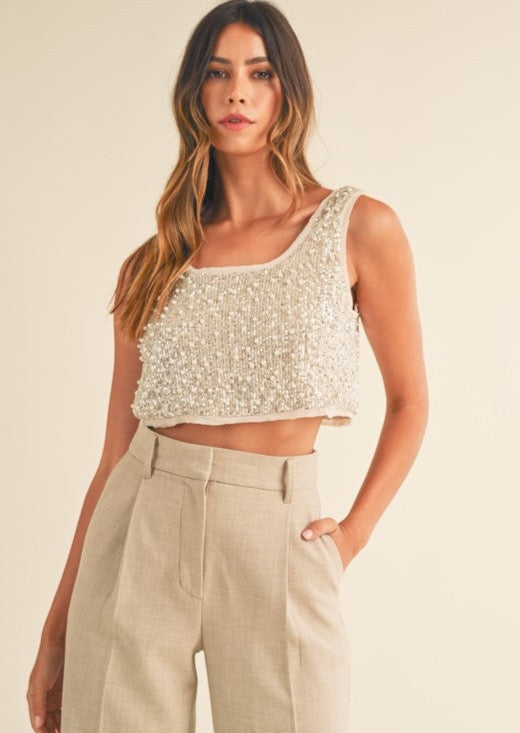 Champagne Sequin & Pear Crop Top