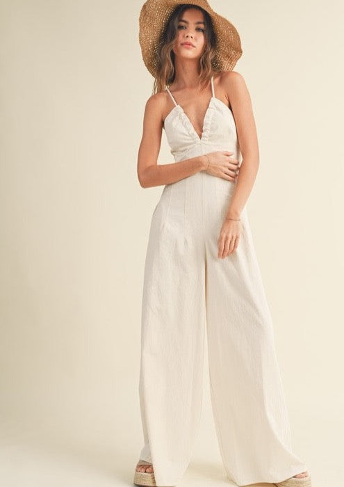 Oat Denim Plunge Jumpsuit