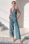 Denim Cross Back Hipster Jumpsuit