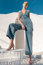 Denim Cross Back Hipster Jumpsuit