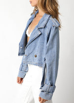 Blue Denim Crop Trench Coat