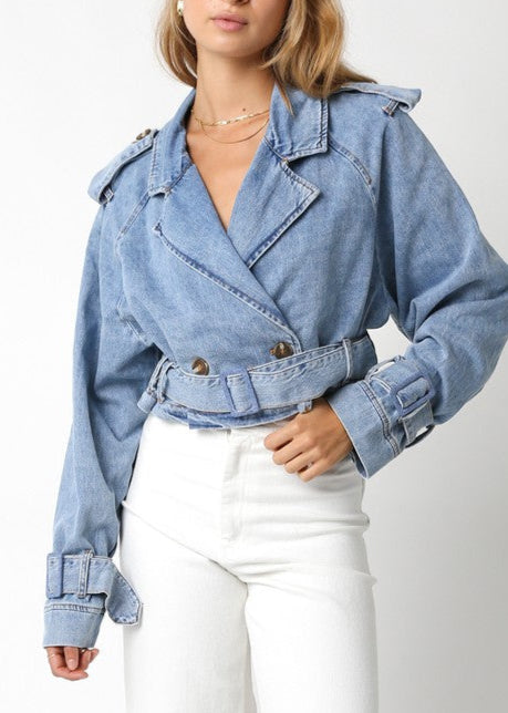 Blue Denim Crop Trench Coat