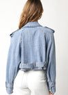 Blue Denim Crop Trench Coat