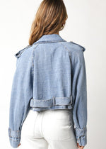 Blue Denim Crop Trench Coat