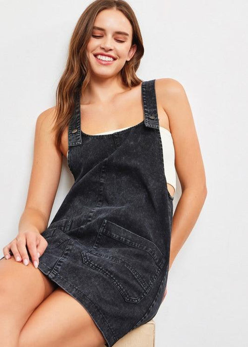 Black Denim Overall Dress