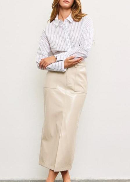 Oat Patent Midi Skirt