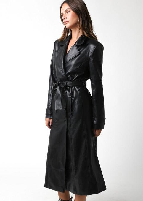 Black Leather Tech Dress Coat