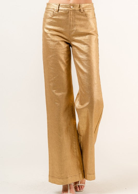 Gold Denim High Waisted Wide Leg