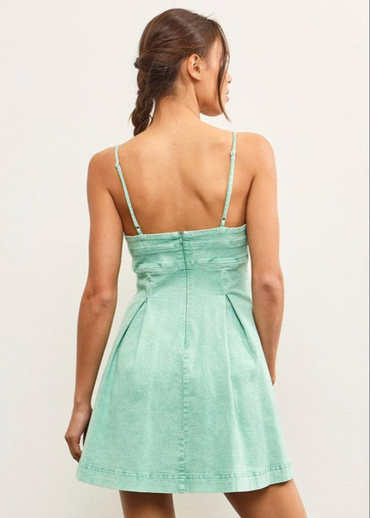Sage Soft Denim Pleat Dress