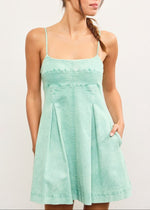 Sage Soft Denim Pleat Dress