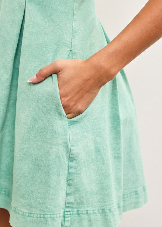 Sage Soft Denim Pleat Dress