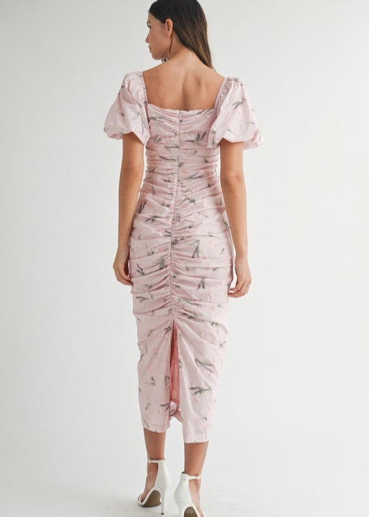 Pink Paris Ruched Midi