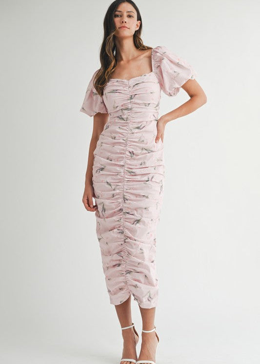 Pink Paris Ruched Midi