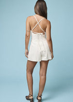 White Denim Plunge Romper