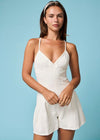 White Denim Plunge Romper