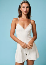 White Denim Plunge Romper