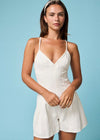 White Denim Plunge Romper