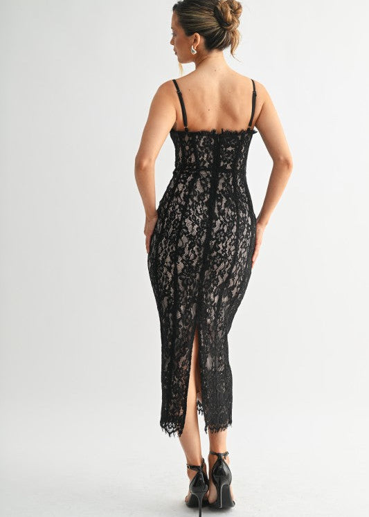 Black Paris Lace Corset Midi