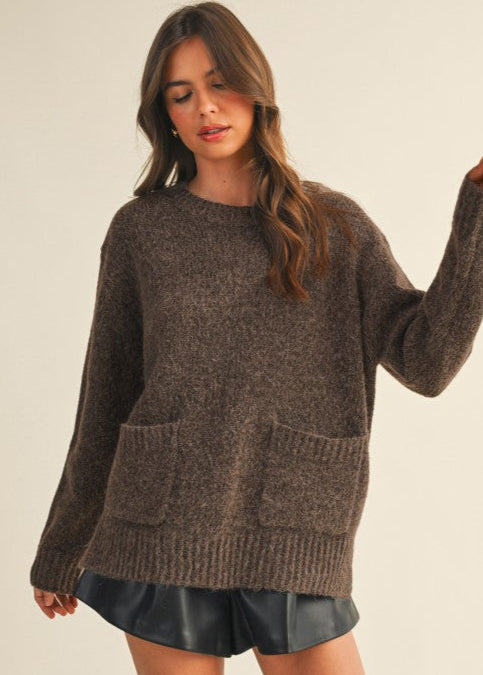 Espresso Front Patch Pocket Sweater