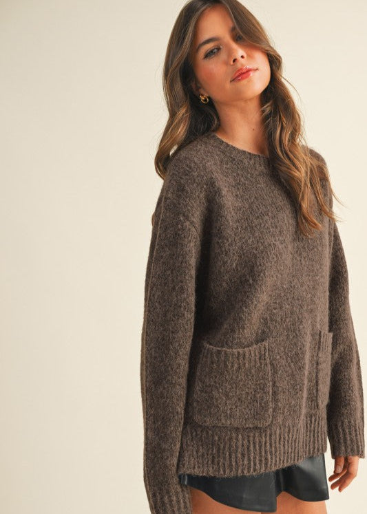 Espresso Front Patch Pocket Sweater