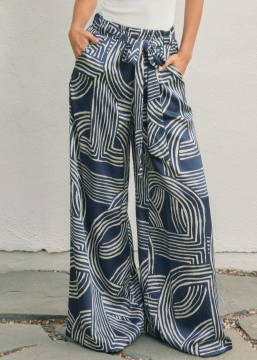 Navy Silky Monochrome Wide Leg Pant