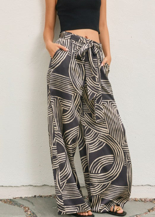 Black Silky Monochrome Wide Leg Pant