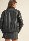 Black Vintage Leather Bomber Jacket