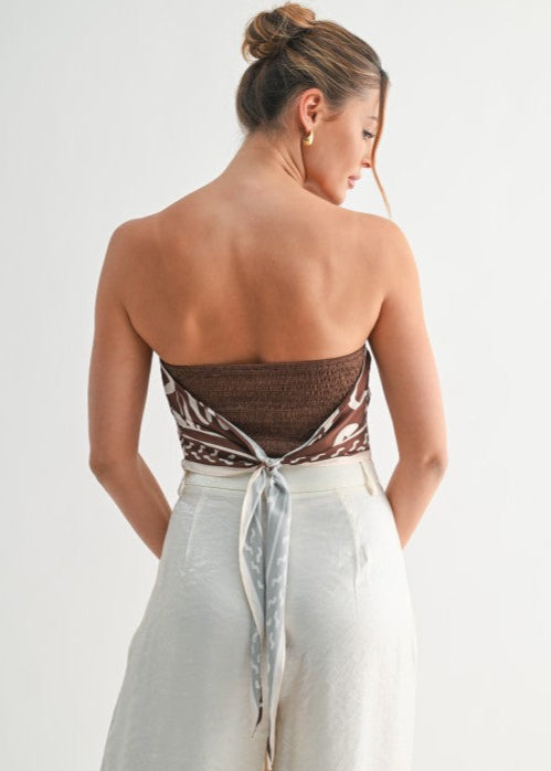 Espresso Silky Scarf Strapless Top
