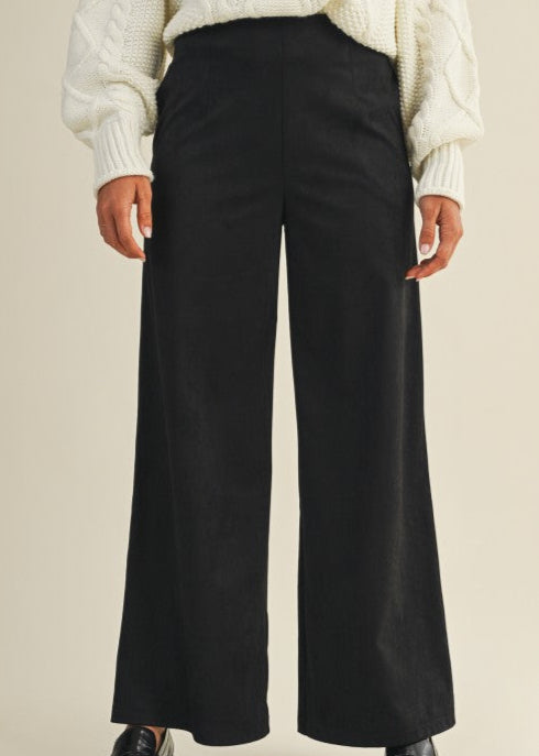 Black Suede Wide Leg Pant