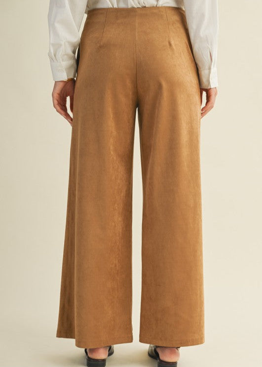 Camel Suede Wide Leg Pant