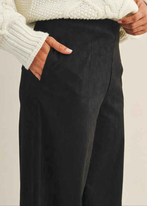 Black Suede Wide Leg Pant