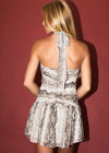 Mocha Ruffled Snake Print Halter Dress