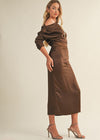 Espresso Silky Off Shoulder Midi Dress