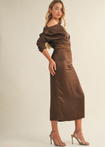Espresso Silky Off Shoulder Midi Dress