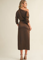 Espresso Silky Off Shoulder Midi Dress