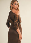 Espresso Silky Off Shoulder Midi Dress