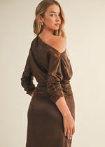 Espresso Silky Off Shoulder Midi Dress