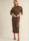 Espresso Silky Off Shoulder Midi Dress