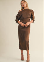 Espresso Silky Off Shoulder Midi Dress