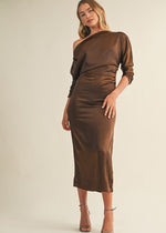 Espresso Silky Off Shoulder Midi Dress