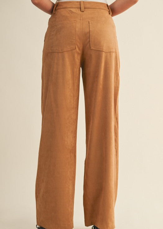 Camel Sueded Wide Leg Pant