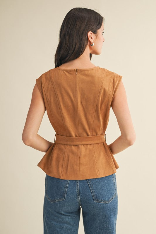 Camel Sueded Peplum Top